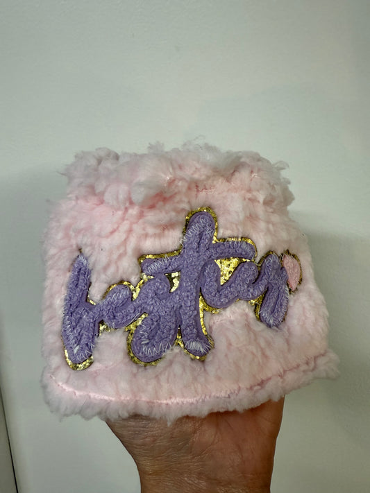 Pink Sherpa with Besties logo